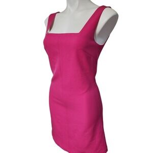 Hemline Pink Sheath Dress Square Neck Sleeveless Fitted Mini Barbiecore
